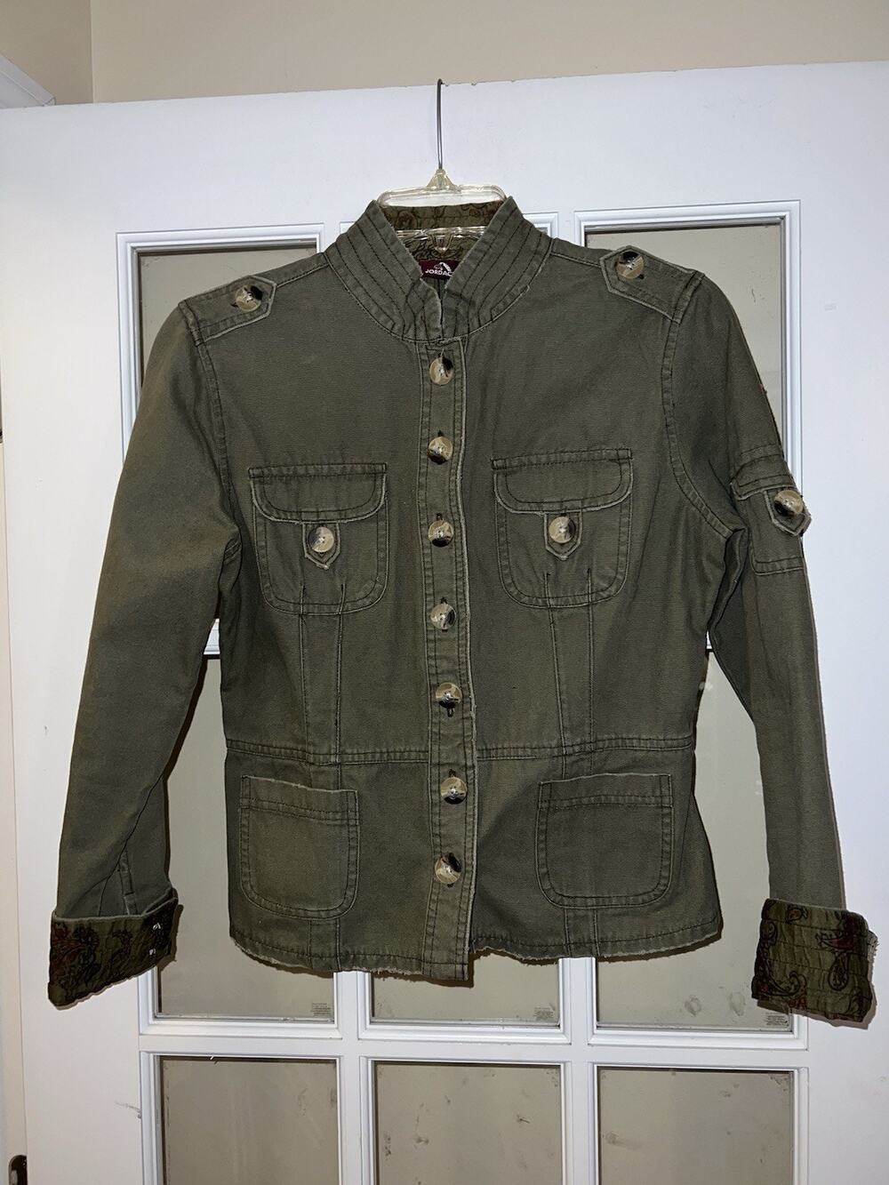 VTG Y2K Jordache Army Utility Jacket Distressed Grunge Olive Junior Women’s Sz M